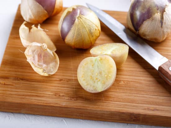 Purple tomatillos in different ways stew roast grill