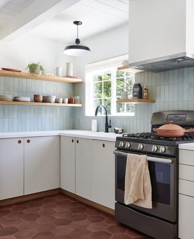 Blue Tiles Wooden Shelves