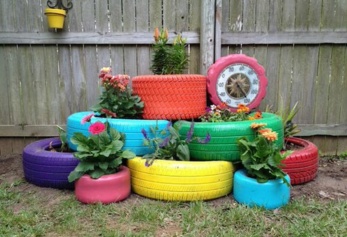 Tire Planter By the Fence