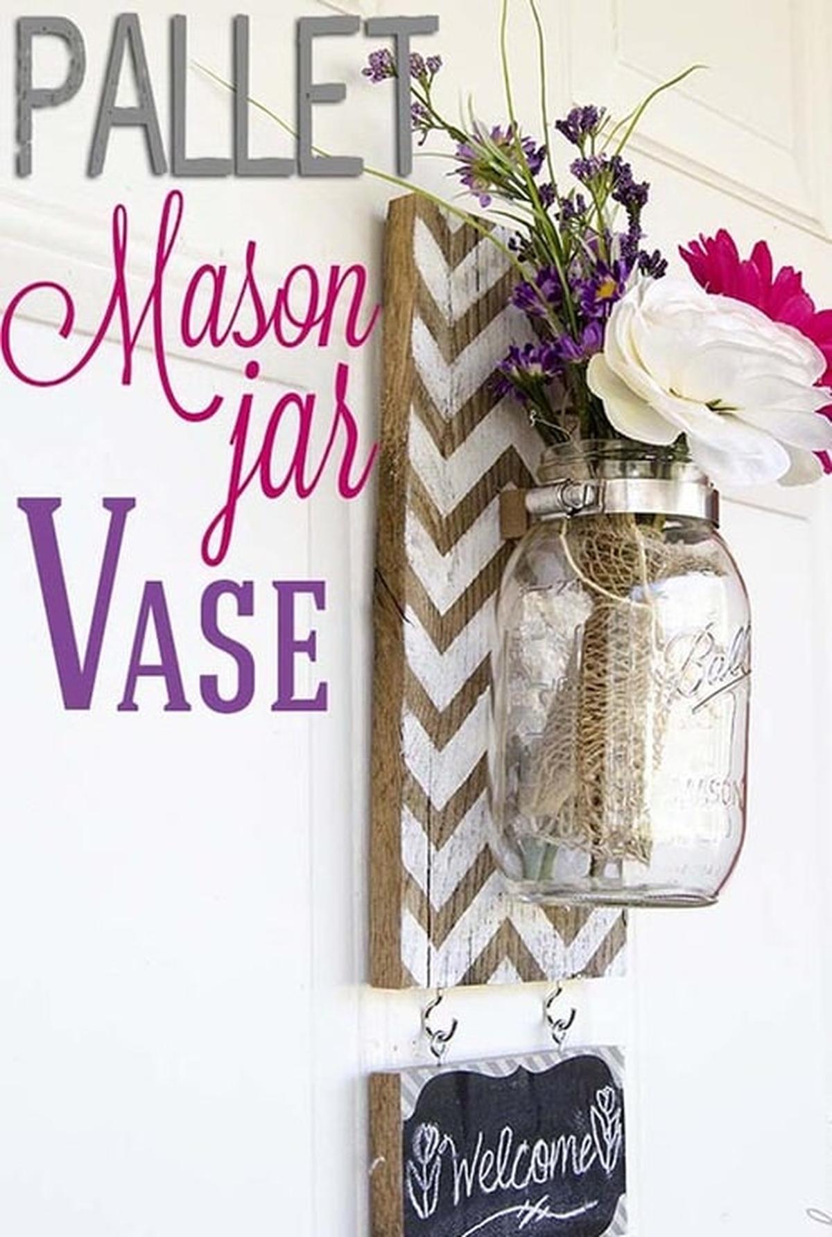 Pallet Mounted Hanging Mason Jar Vase